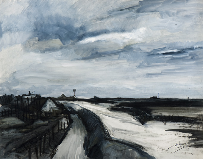 Huizen aan een dijkweg