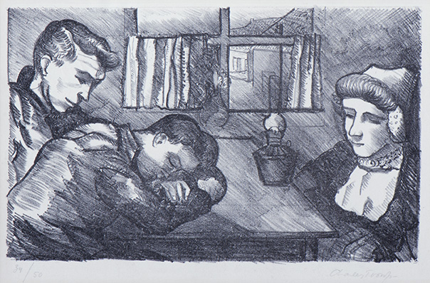 Drie Walcherse figuren in interieur (ca. 1929)