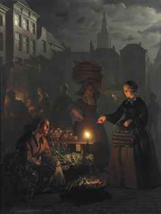 A moonlit vegetable market on De grote markt, The Hague