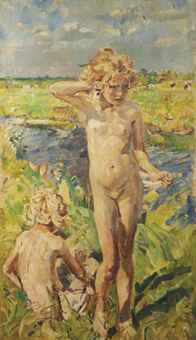Girls playing near the river Aa