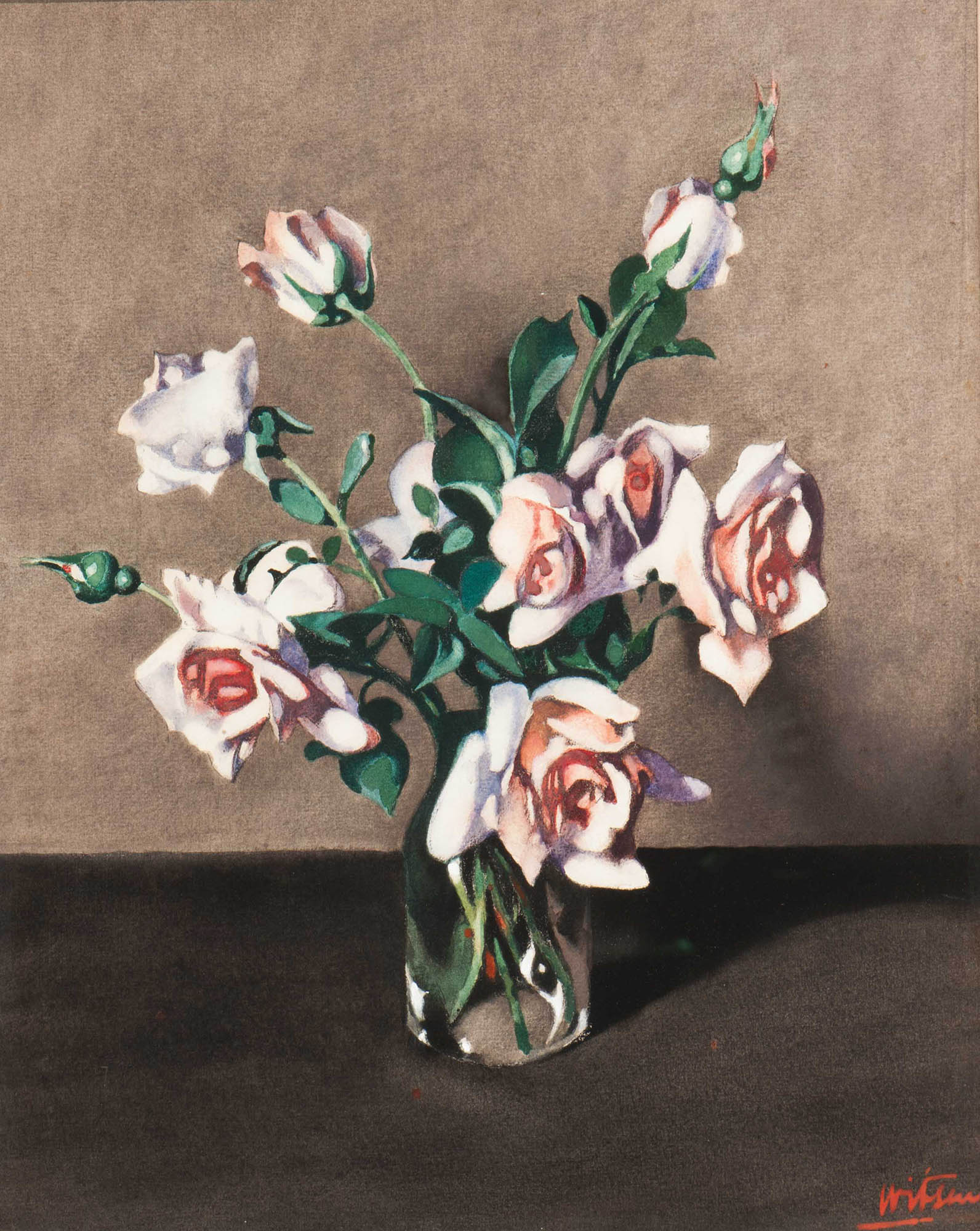 Stilleven met roze rozen in een vaas Stilleven met roze rozen in een vaas
