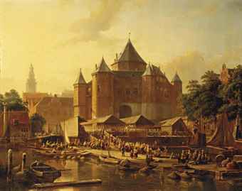 A fish market by De Waag on the Nieuwmarkt, Amsterdam A fish market by De Waag on the Nieuwmarkt, Amsterdam
