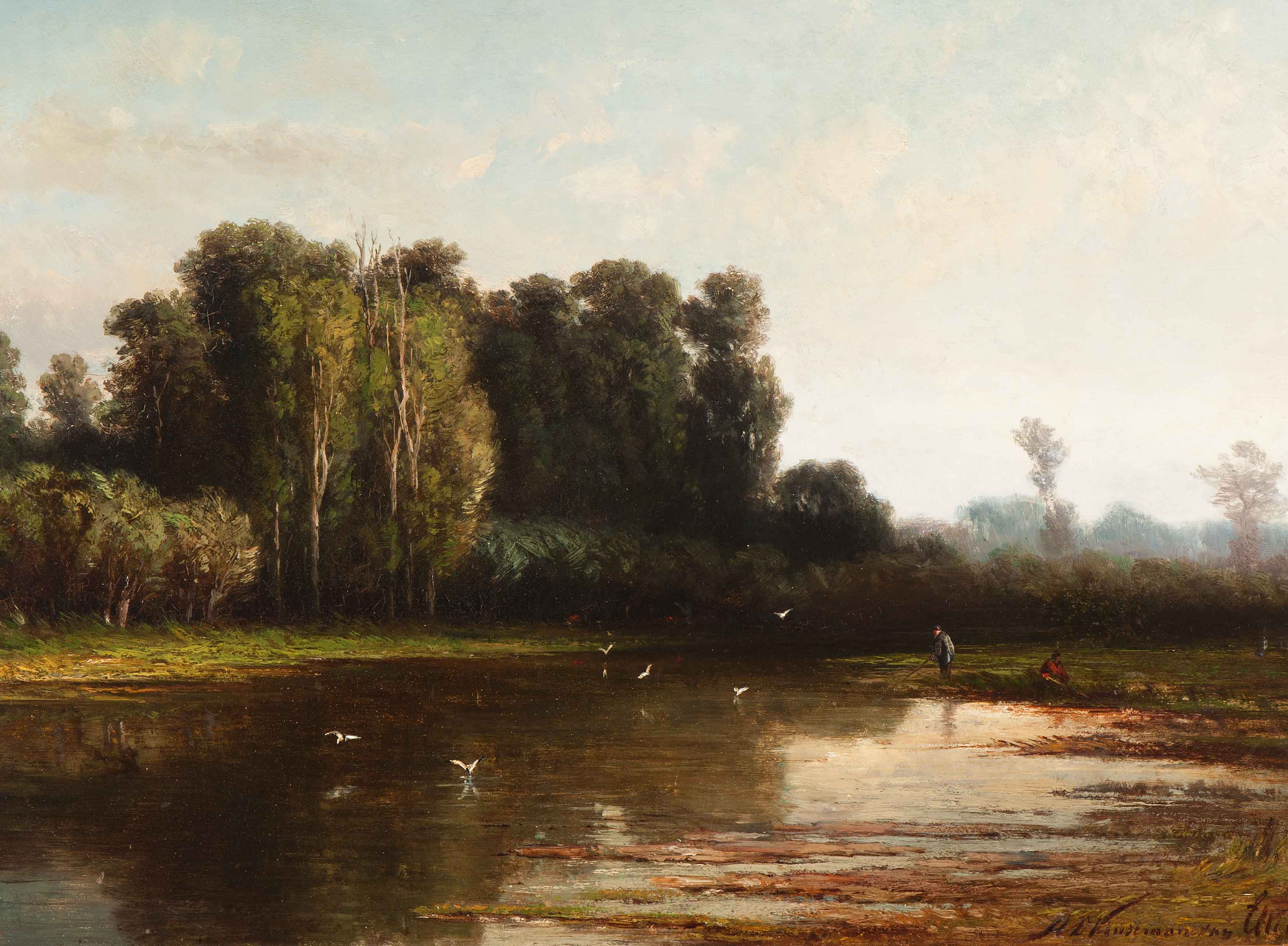Hengelaars op de rivieroever