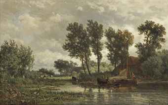 A polder landscape with a vessel near a farm
