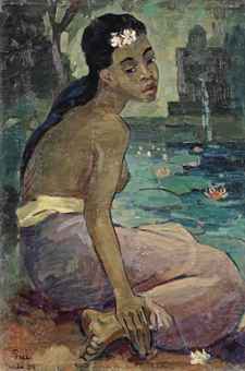 A seated Balinese woman