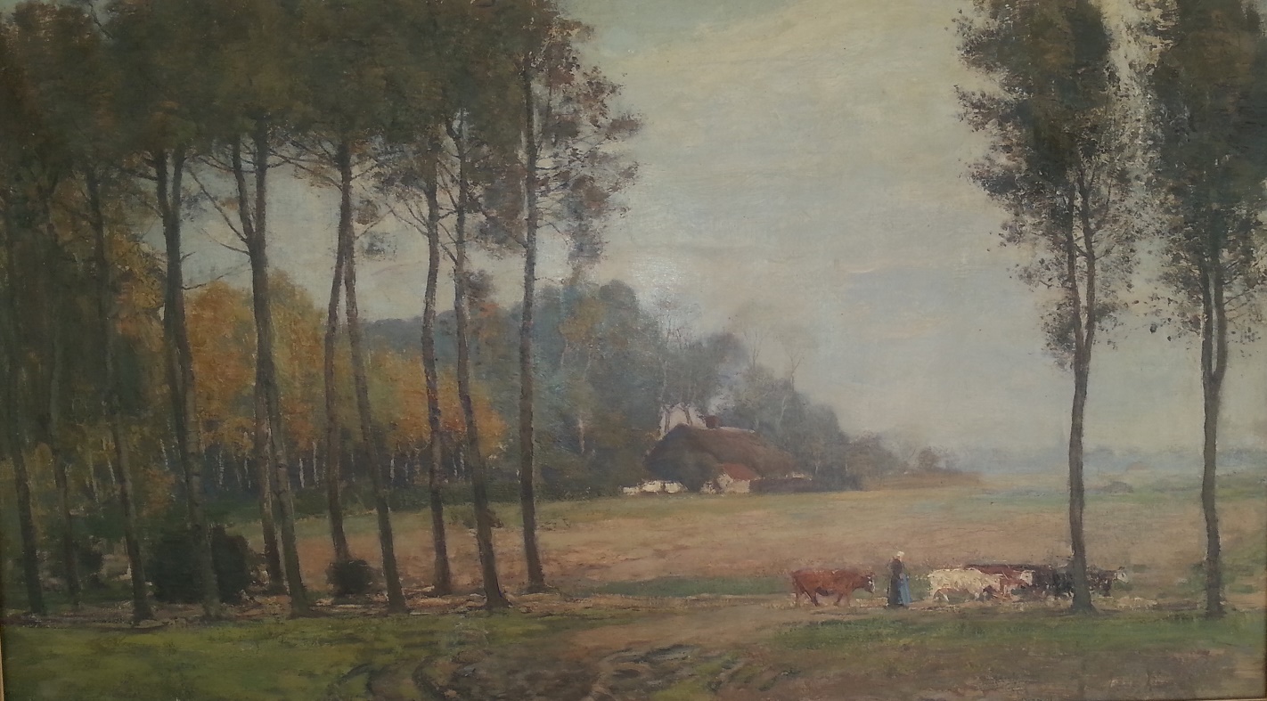 Boerin met koeien in een Brabants landschap