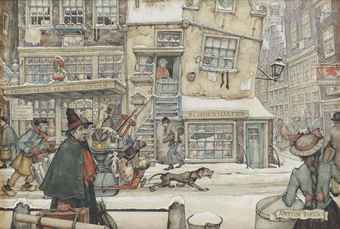 A bustling street in winter A bustling street in winter