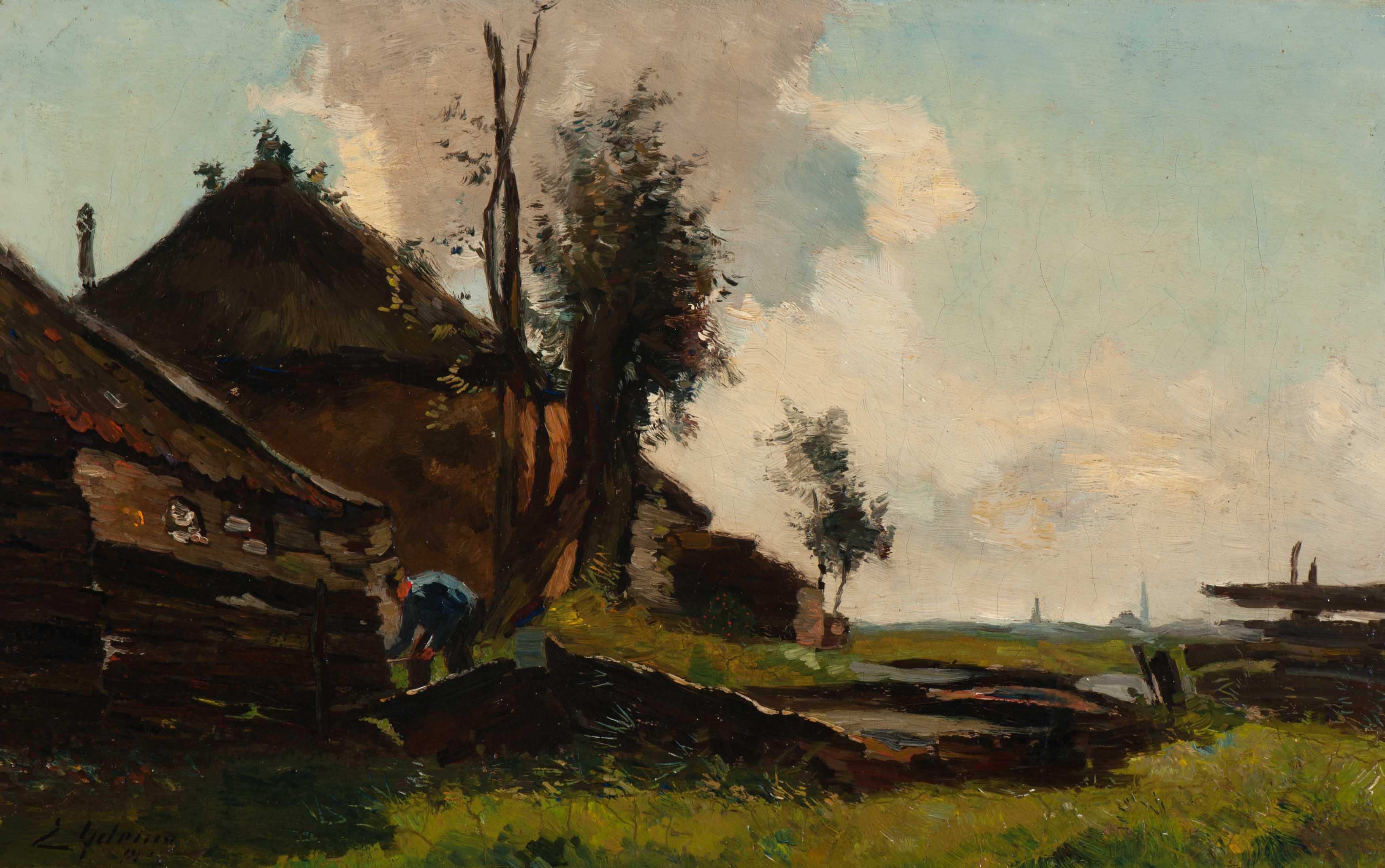 Boerderij in een polderlandschap